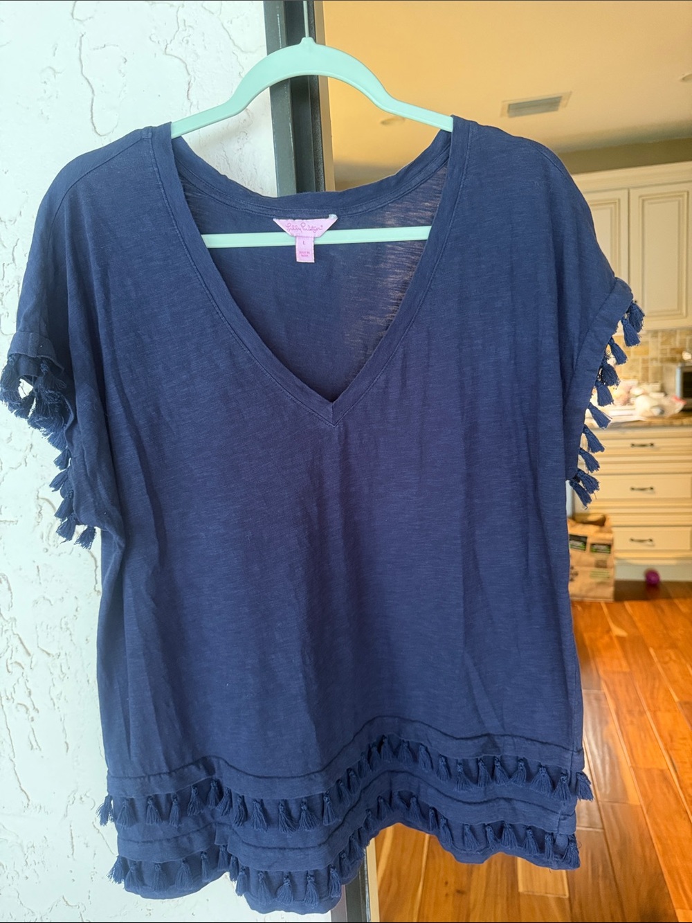 Lilly Pulitzer Navy V-Neck Tassel Hem Tunic